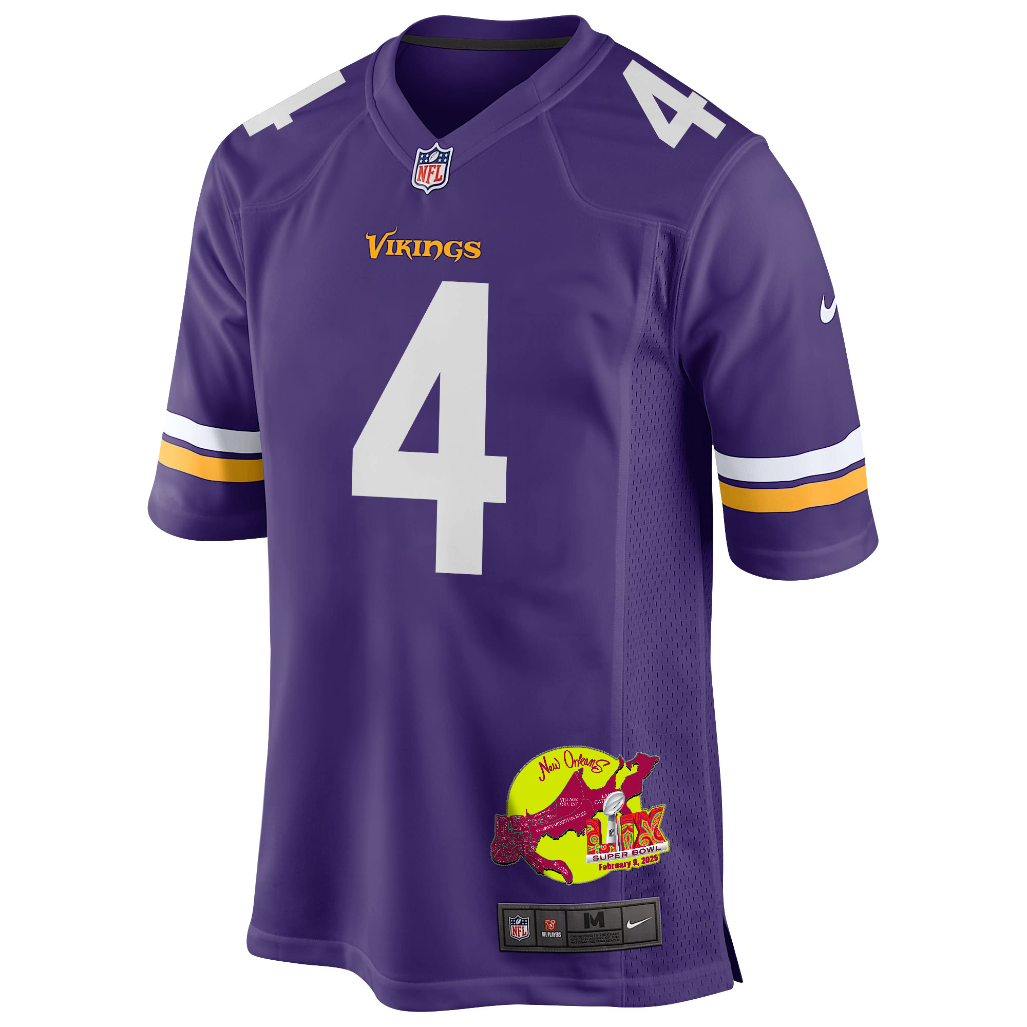 Brandon Powell 4 Minnesota Vikings Super Bowl LIX New Orleans Patch Game Men Jersey - Purple JS8634 nicesnker - Image 3