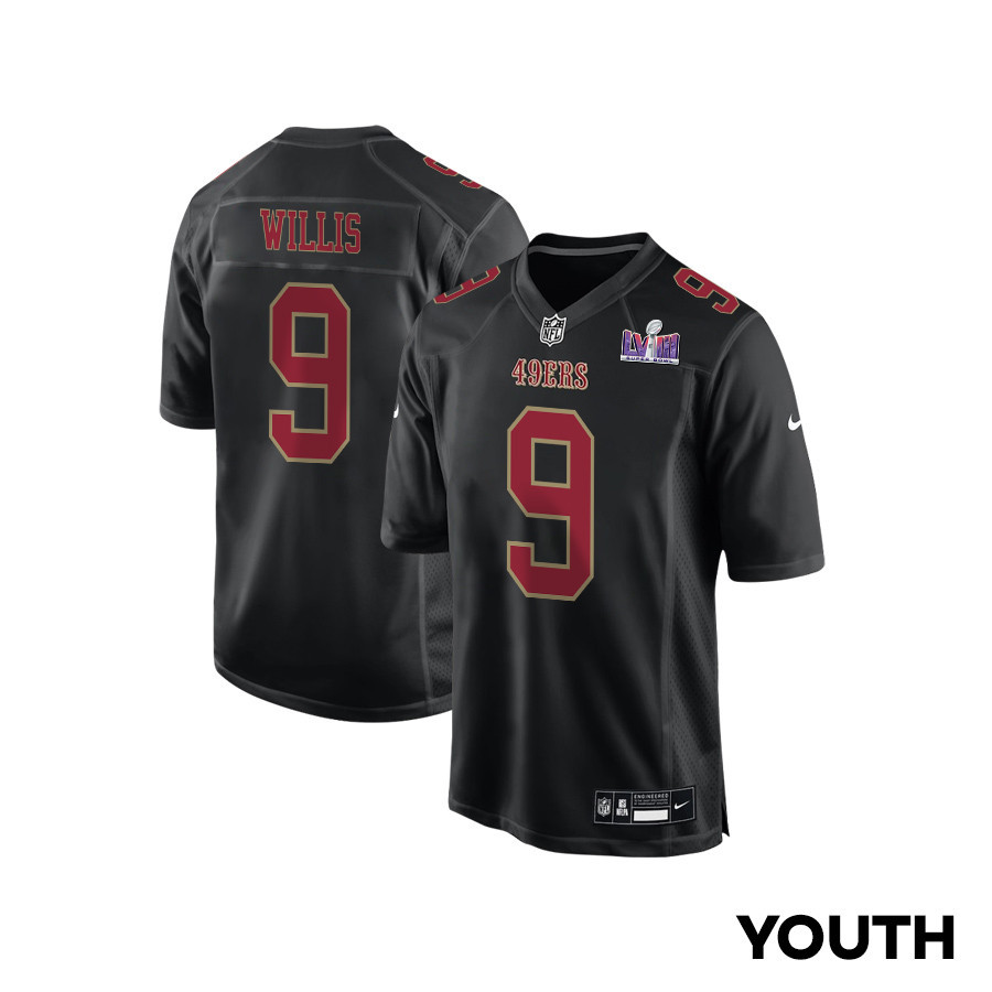 Brayden Willis 9 San Francisco 49ers Super Bowl LVIII Patch Fashion Game YOUTH Jersey - Carbon Black JS7787 nicesnker