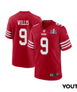 Brayden Willis 9 San Francisco 49ers Super Bowl LVIII Patch Game YOUTH Jersey - Scarlet JS2743 nicesnker