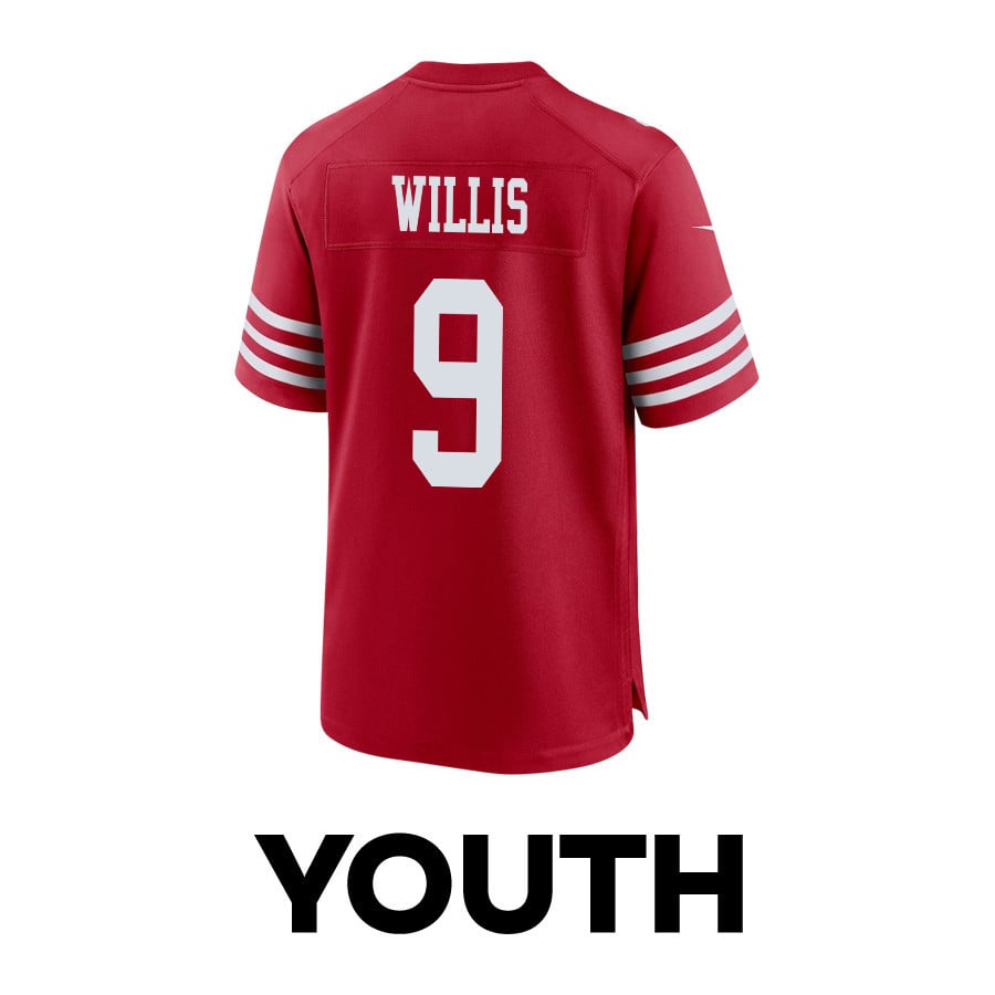 Brayden Willis 9 San Francisco 49ers Super Bowl LVIII Patch Game YOUTH Jersey - Scarlet JS2743 nicesnker - Image 3