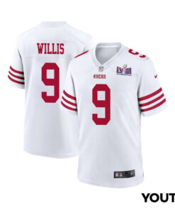 Brayden Willis 9 San Francisco 49ers Super Bowl LVIII Patch Game YOUTH Jersey - White JS8012 nicesnker