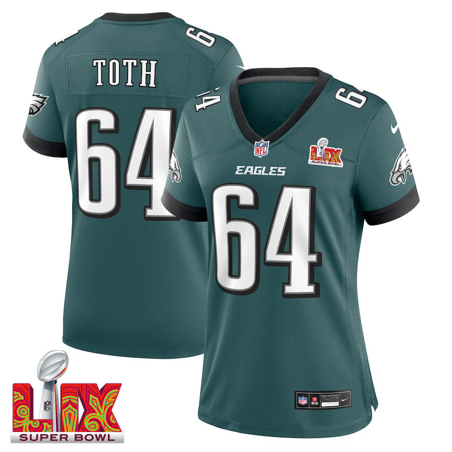 Brett Toth #64 Philadelphia Eagles Super Bowl LIX Women's Jersey - Midnight Green JS1368 nicesnker
