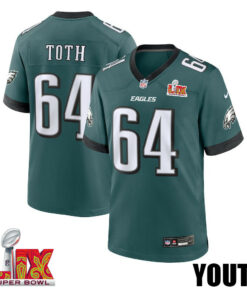 Brett Toth #64 Philadelphia Eagles Super Bowl LIX YOUTH Jersey - Midnight Green JS1523 nicesnker