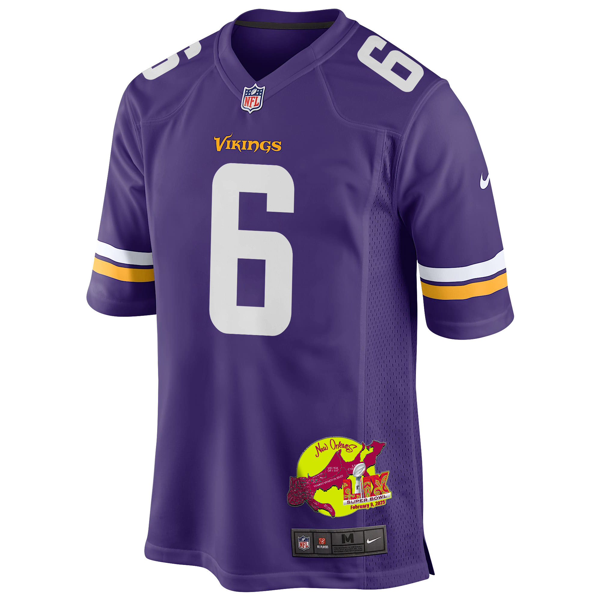 Brian Asamoah II 6 Minnesota Vikings Super Bowl LIX New Orleans Patch Game Men Jersey - Purple JS3110 nicesnker - Image 3