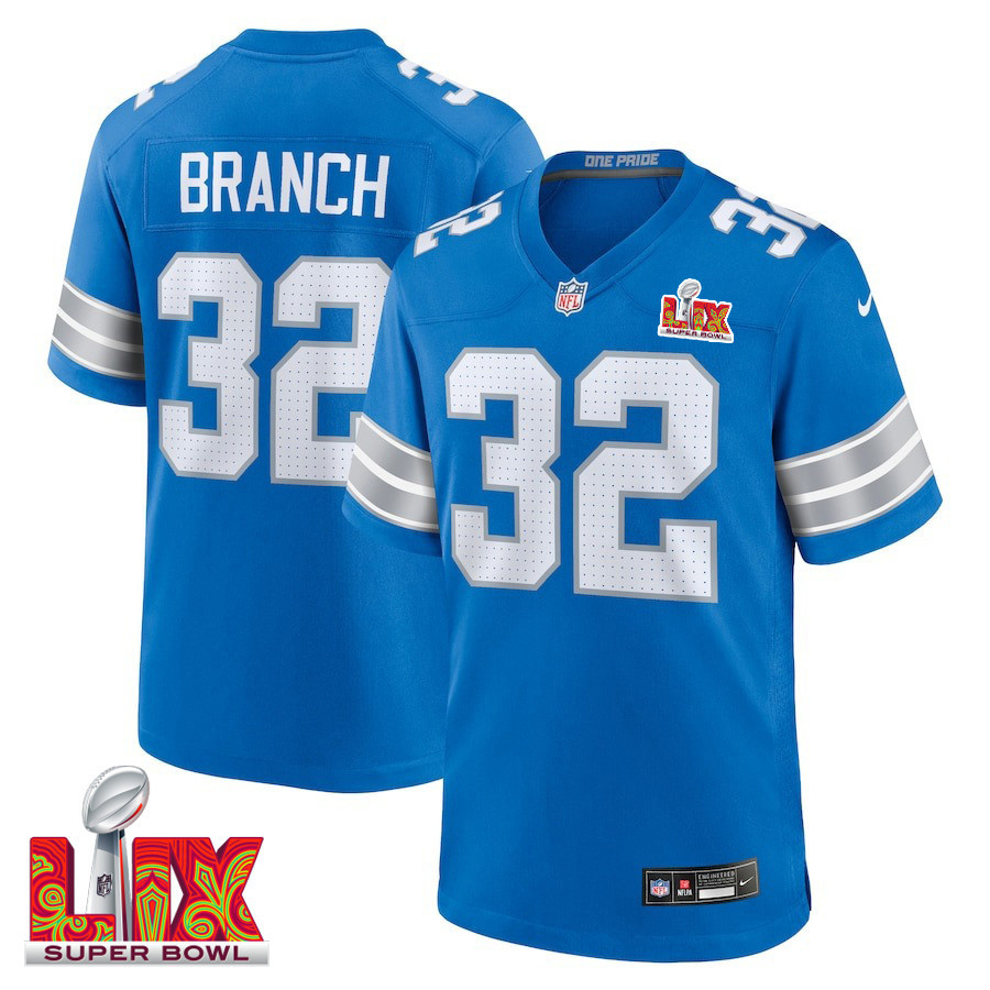 Brian Branch #32 Detroit Lions Super Bowl LIX Jersey - Men's - Blue JS7099 nicesnker
