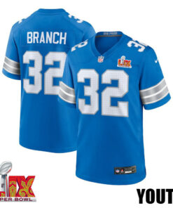 Brian Branch #32 Detroit Lions Super Bowl LIX YOUTH Jersey - Blue JS9209 nicesnker