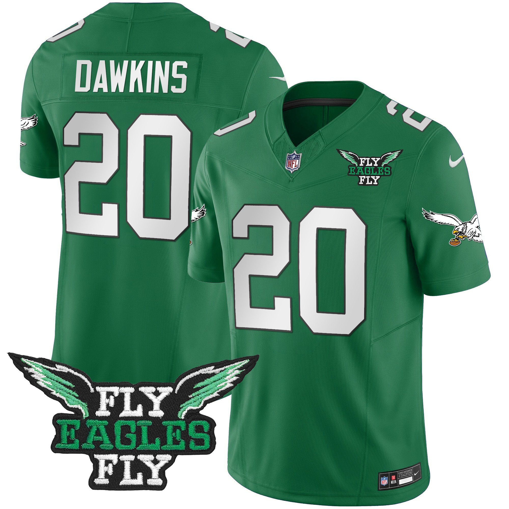 Brian Dawkins 20 Philadelphia Eagles Fly Eagles Fly Patch Alternate Game Men Jersey - Kelly Green JS4588 nicesnker