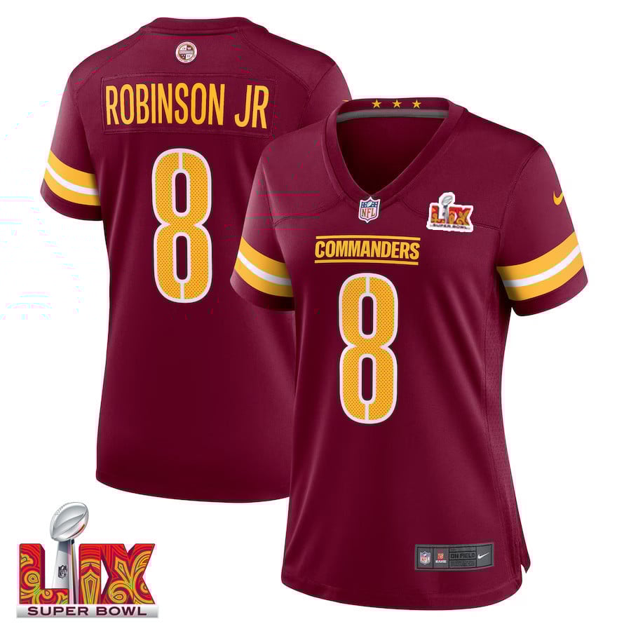 Brian Robinson #8 Washington Commanders Super Bowl LIX Women's Jersey - Burgundy JS1890 nicesnker