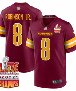 Brian Robinson Jr. 8 Washington Commanders Super Bowl LIX Champions Patch Game Men Jersey - Burgundy JS4212 nicesnker