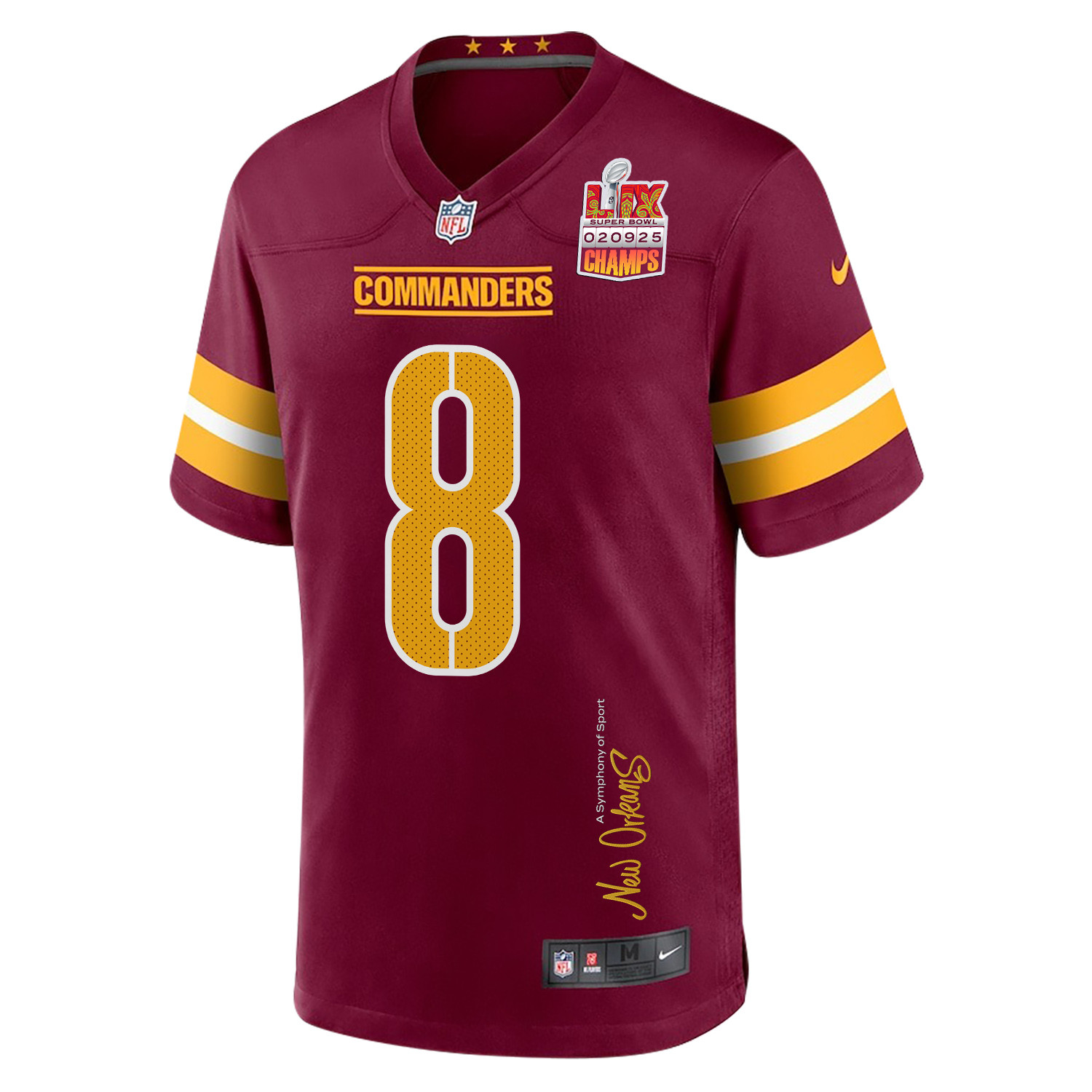 Brian Robinson Jr. 8 Washington Commanders Super Bowl LIX Champions Patch 'New Orleans - A Symphony of Sport' EMBROIDERED Game Men Jersey - Burgundy JS4040 nicesnker - Image 3