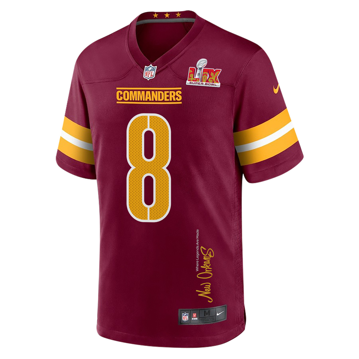 Brian Robinson Jr. 8 Washington Commanders Super Bowl LIX 'New Orleans - Where Legends Are Made' EMBROIDERED Game Men Jersey - Burgundy JS1527 nicesnker - Image 3