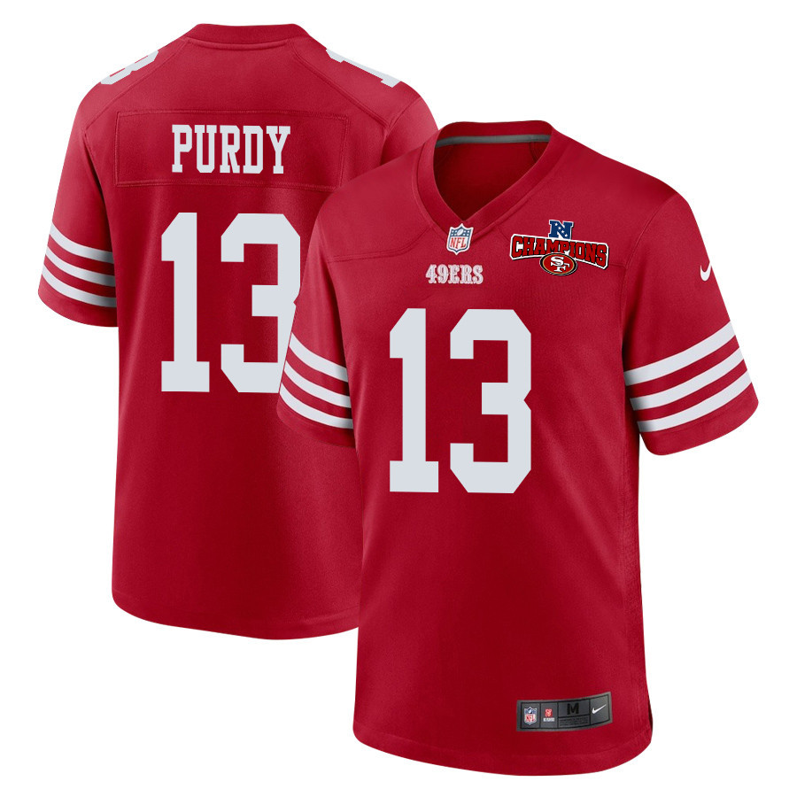 Brock Purdy 13 San Francisco 49ers NFC Champions Patch Game Men Jersey - Scarlet JS5699 nicesnker