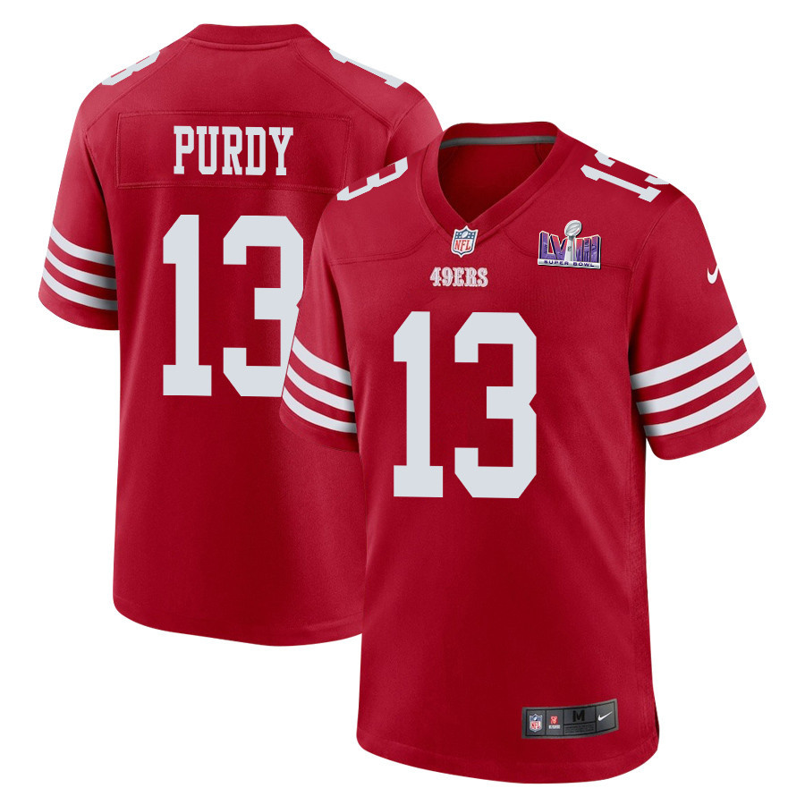 Brock Purdy 13 San Francisco 49ers Super Bowl LVIII Patch Game Men Jersey - Scarlet JS8218 nicesnker