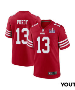 Brock Purdy 13 San Francisco 49ers Super Bowl LVIII Patch Game YOUTH Jersey - Scarlet JS4648 nicesnker