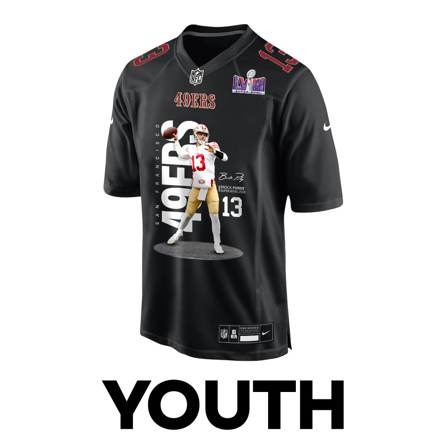 Brock Purdy 13 San Francisco 49ers Throwing Ball Fashion Game YOUTH Jersey - Carbon Black JS9280 nicesnker - Image 2