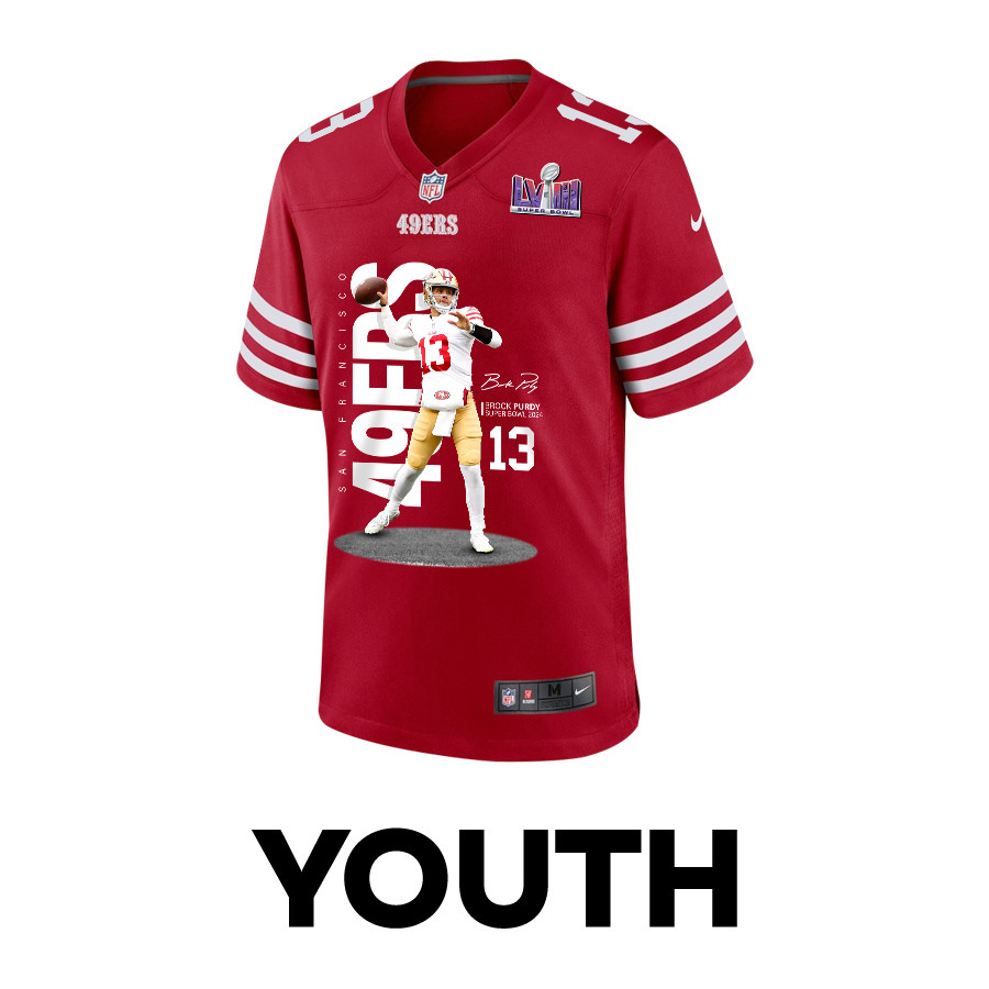 Brock Purdy 13 San Francisco 49ers Throwing Ball Game YOUTH Jersey - Scarlet JS5601 nicesnker - Image 2