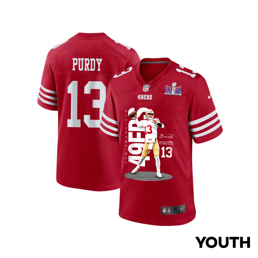 Brock Purdy 13 San Francisco 49ers Throwing Ball Game YOUTH Jersey - Scarlet JS5601 nicesnker