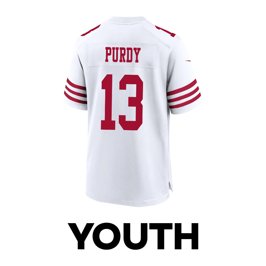 Brock Purdy 13 San Francisco 49ers Throwing Ball Game YOUTH Jersey - White JS8057 nicesnker - Image 3
