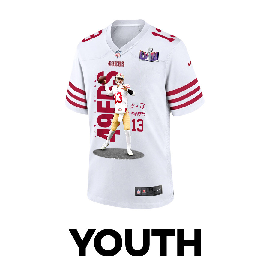 Brock Purdy 13 San Francisco 49ers Throwing Ball Game YOUTH Jersey - White JS8057 nicesnker - Image 2