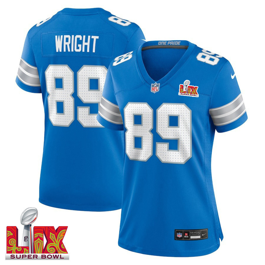 Brock Wright #89 Detroit Lions Super Bowl LIX Women's Jersey - Blue JS6067 nicesnker