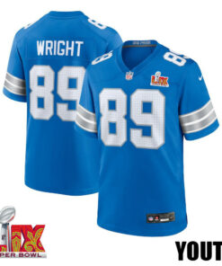 Brock Wright #89 Detroit Lions Super Bowl LIX YOUTH Jersey - Blue JS8538 nicesnker