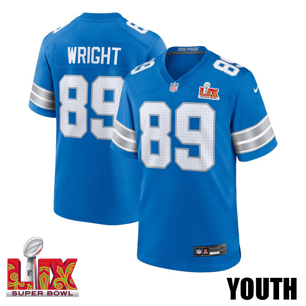 Brock Wright #89 Detroit Lions Super Bowl LIX YOUTH Jersey - Blue JS8538 nicesnker
