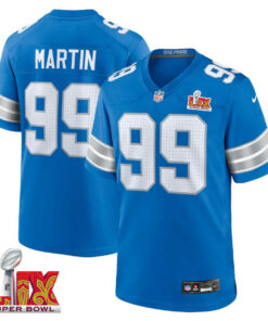 Brodric Martin #99 Detroit Lions Super Bowl LIX Jersey - Men's - Blue JS8199 nicesnker