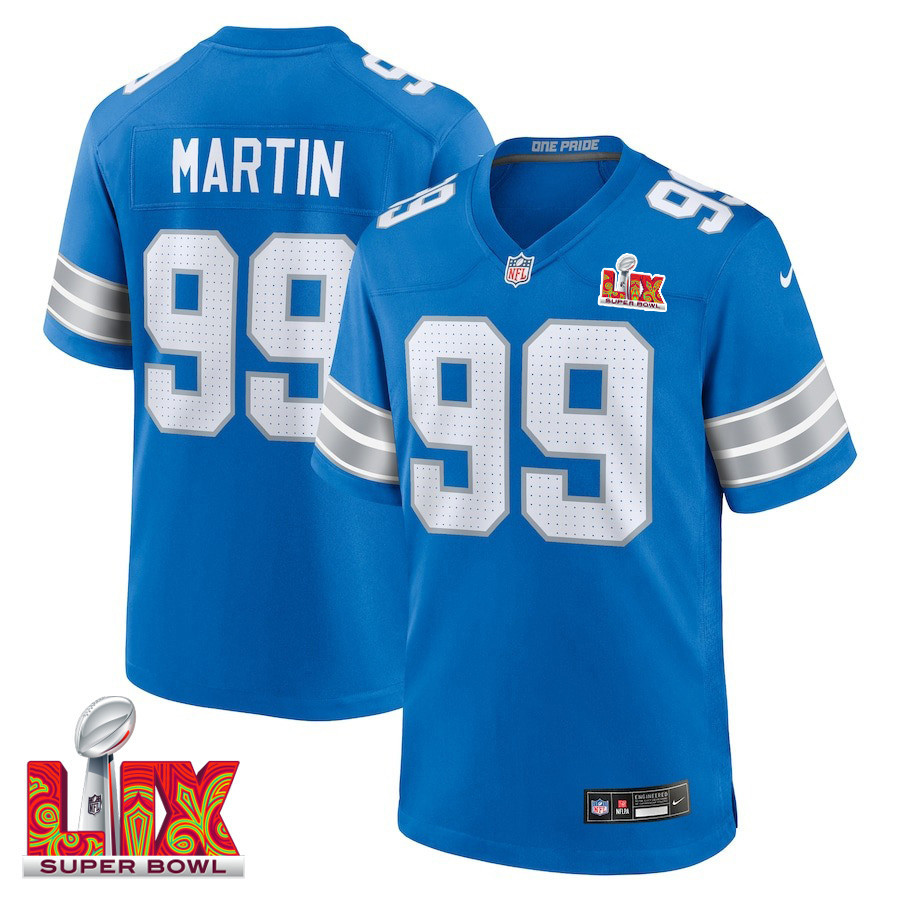 Brodric Martin #99 Detroit Lions Super Bowl LIX Jersey - Men's - Blue JS8199 nicesnker