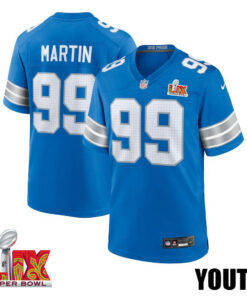 Brodric Martin #99 Detroit Lions Super Bowl LIX YOUTH Jersey - Blue JS8790 nicesnker