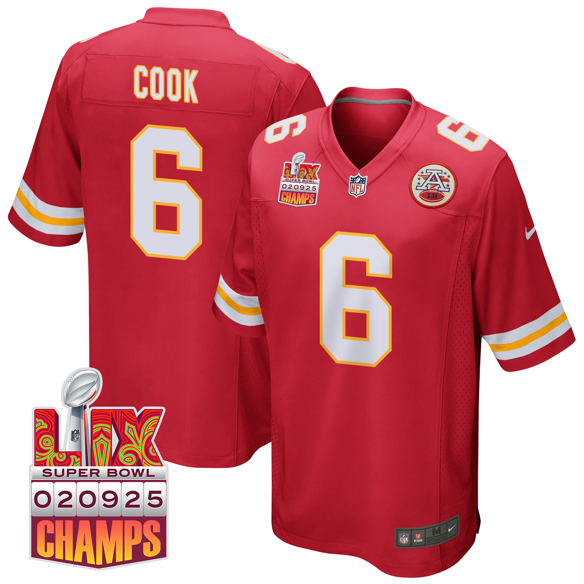 Bryan Cook 6 Kansas City Chiefs Super Bowl LIX Champions Patch Game Men Jersey - Red JS8992 nicesnker