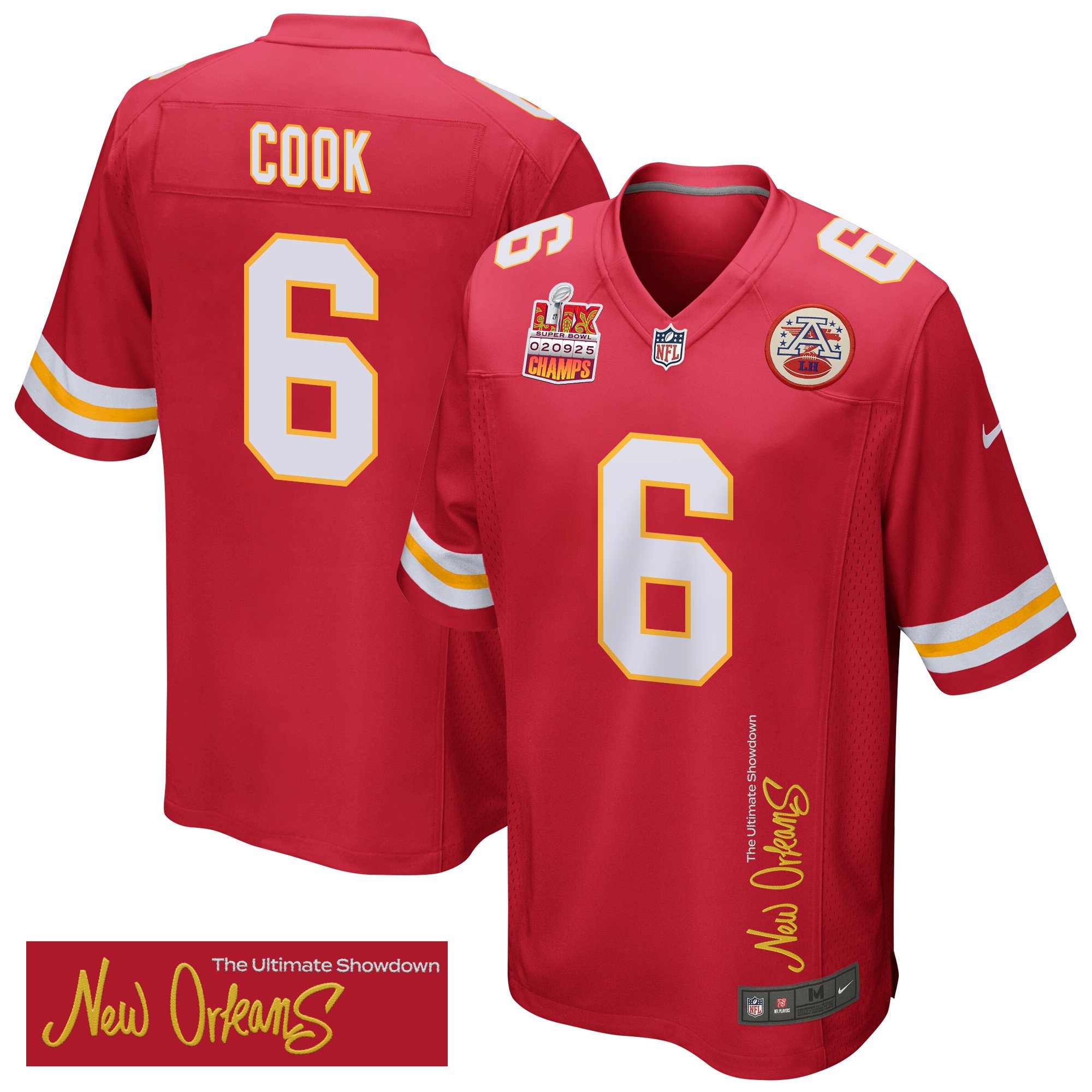 Bryan Cook 6 Kansas City Chiefs Super Bowl LIX Champions Patch 'New Orleans - The Ultimate Showdown' EMBROIDERED Game Men Jersey - Red JS9776 nicesnker