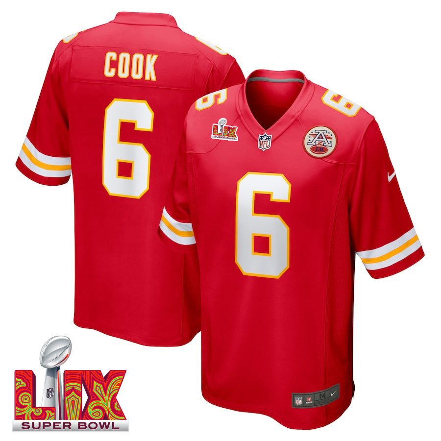 Bryan Cook #6 Kansas City Chiefs Super Bowl LIX Jersey - Men's - Red JS3356 nicesnker