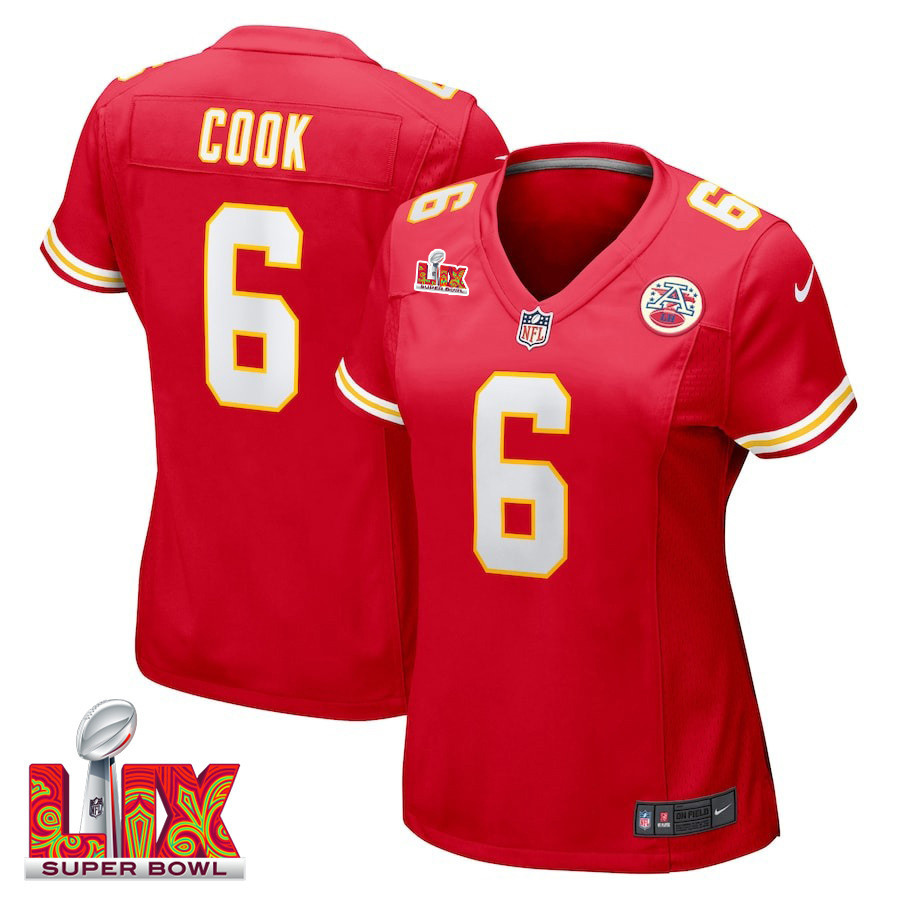 Bryan Cook #6 Kansas City Chiefs Super Bowl LIX Women's Jersey - Red JS5091 nicesnker
