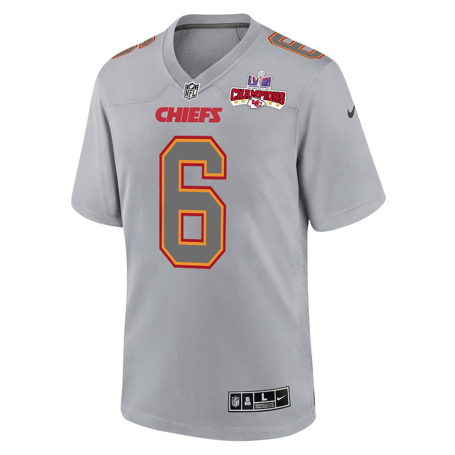 Bryan Cook 6 Kansas City Chiefs Super Bowl LVIII Champions 4 Stars Patch Atmosphere Fashion Game Men Jersey - Gray JS7542 nicesnker - Image 2
