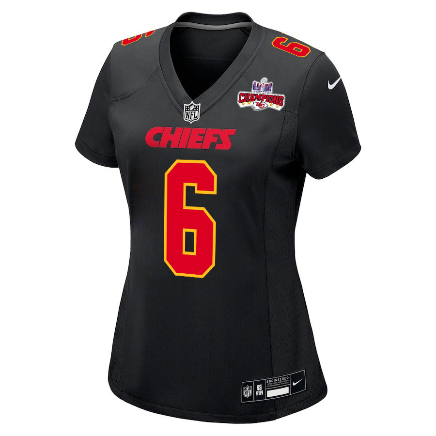 Bryan Cook 6 Kansas City Chiefs Super Bowl LVIII Champions 4 Stars Patch Fashion Game Women Jersey - Carbon Black JS5614 nicesnker - Image 2