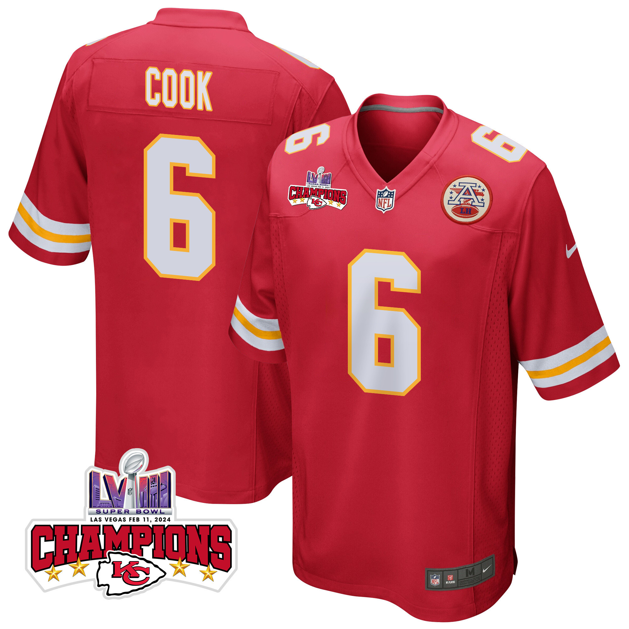 Bryan Cook 6 Kansas City Chiefs Super Bowl LVIII Champions 4 Stars Patch Game Men Jersey - Red JS1826 nicesnker