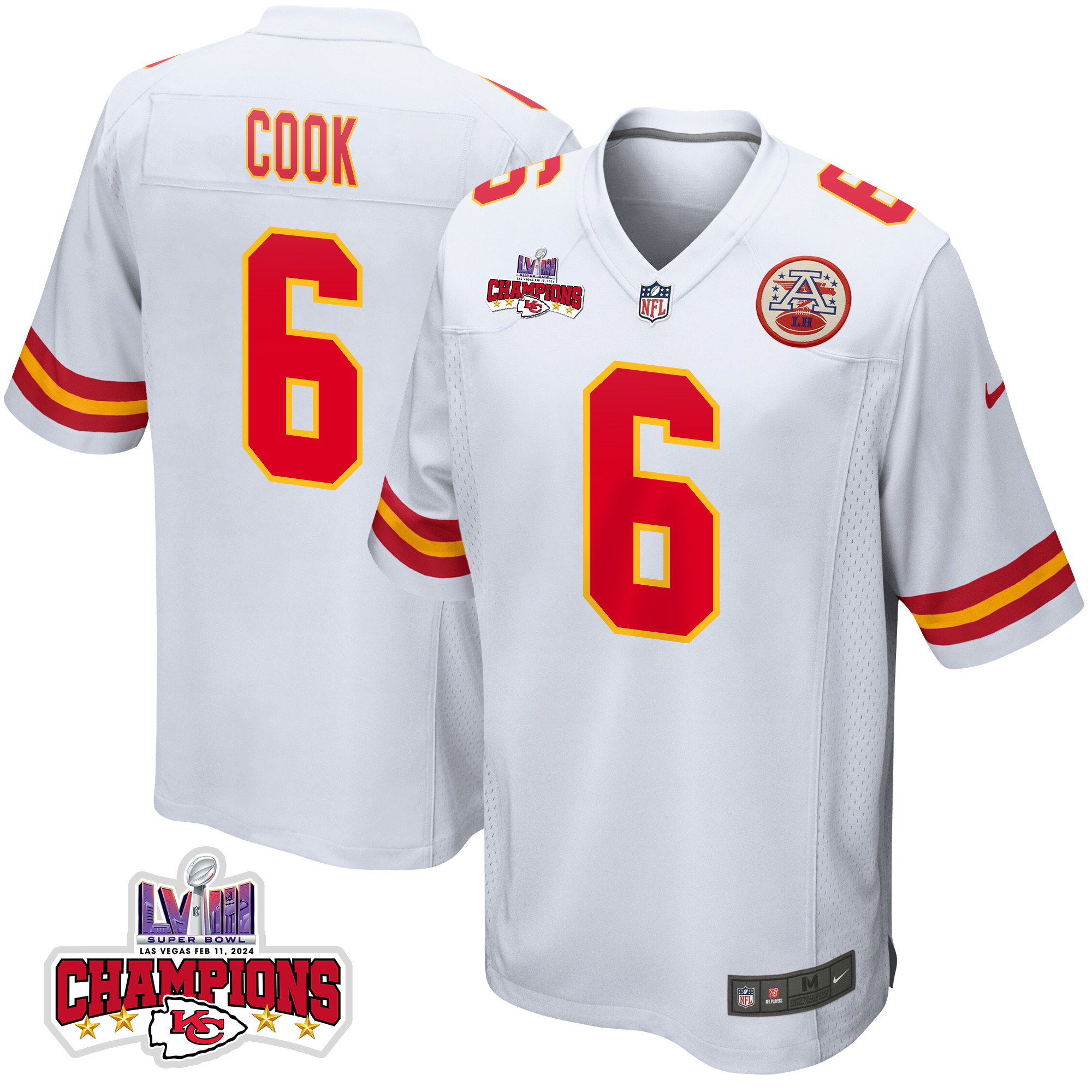 Bryan Cook 6 Kansas City Chiefs Super Bowl LVIII Champions 4 Stars Patch Game Men Jersey - White JS1254 nicesnker