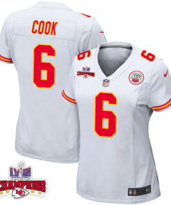 Bryan Cook 6 Kansas City Chiefs Super Bowl LVIII Champions 4 Stars Patch Game Women Jersey - White JS2000 nicesnker