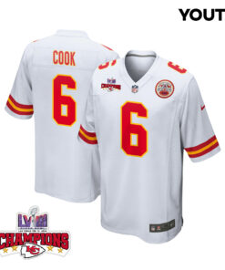 Bryan Cook 6 Kansas City Chiefs Super Bowl LVIII Champions 4 Stars Patch Game YOUTH Jersey - White JS5777 nicesnker