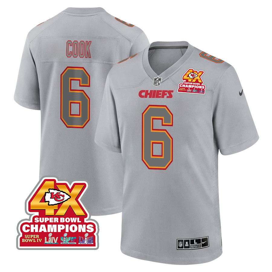 Bryan Cook 6 Kansas City Chiefs Super Bowl LVIII Champions 4X Atmosphere Fashion Game Men Jersey - Gray JS8631 nicesnker