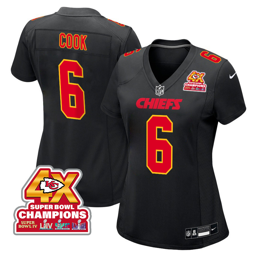 Bryan Cook 6 Kansas City Chiefs Super Bowl LVIII Champions 4X Fashion Game Women Jersey - Carbon Black JS7339 nicesnker