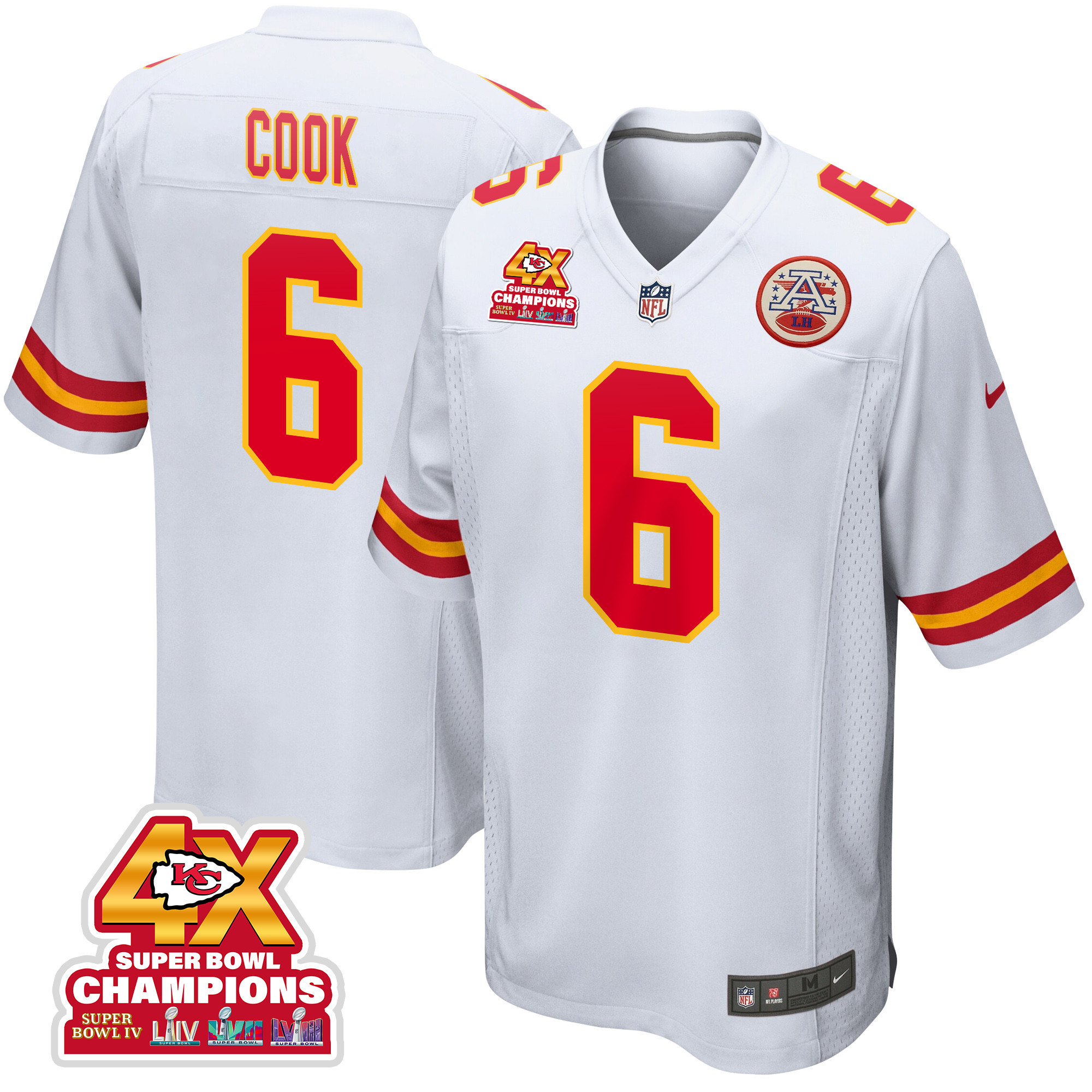 Bryan Cook 6 Kansas City Chiefs Super Bowl LVIII Champions 4X Game Men Jersey - White JS2172 nicesnker