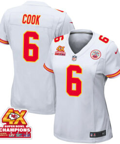 Bryan Cook 6 Kansas City Chiefs Super Bowl LVIII Champions 4X Game Women Jersey - White JS8992 nicesnker