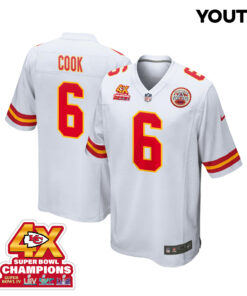 Bryan Cook 6 Kansas City Chiefs Super Bowl LVIII Champions 4X Game YOUTH Jersey - White JS8940 nicesnker