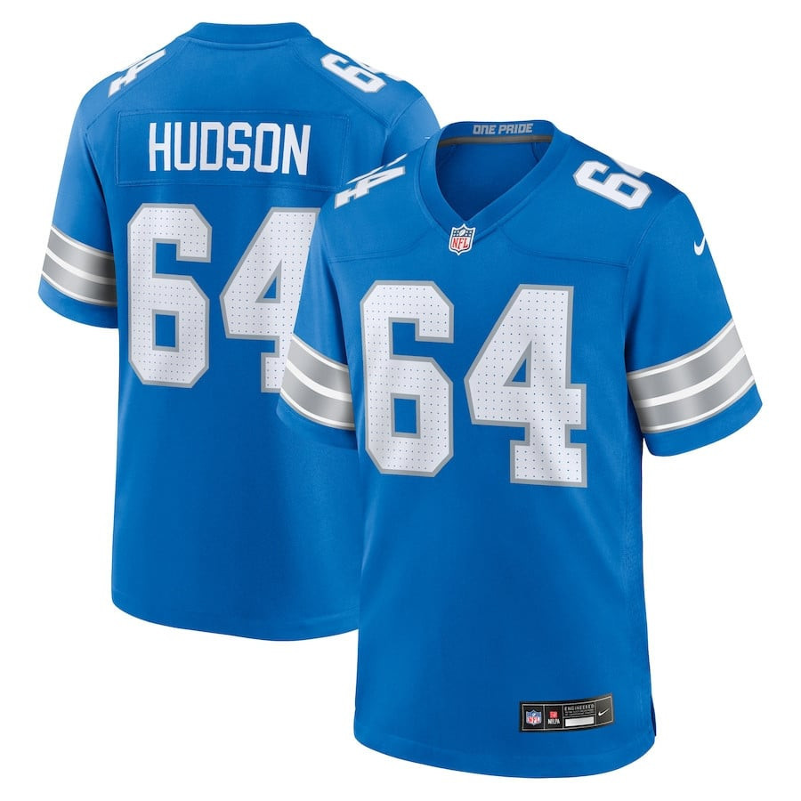 Bryan Hudson 64 Detroit Lions Game Men Jersey - Blue JS5869 nicesnker