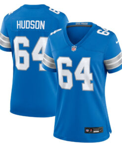 Bryan Hudson 64 Detroit Lions Women's Game Jersey - Blue JS7176 nicesnker