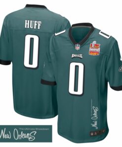 Bryce Huff 0 Philadelphia Eagles Super Bowl LIX Champions Patch 'New Orleans - The Ultimate Showdown' EMBROIDERED Game Men Jersey - Midnight Green JS9108 nicesnker