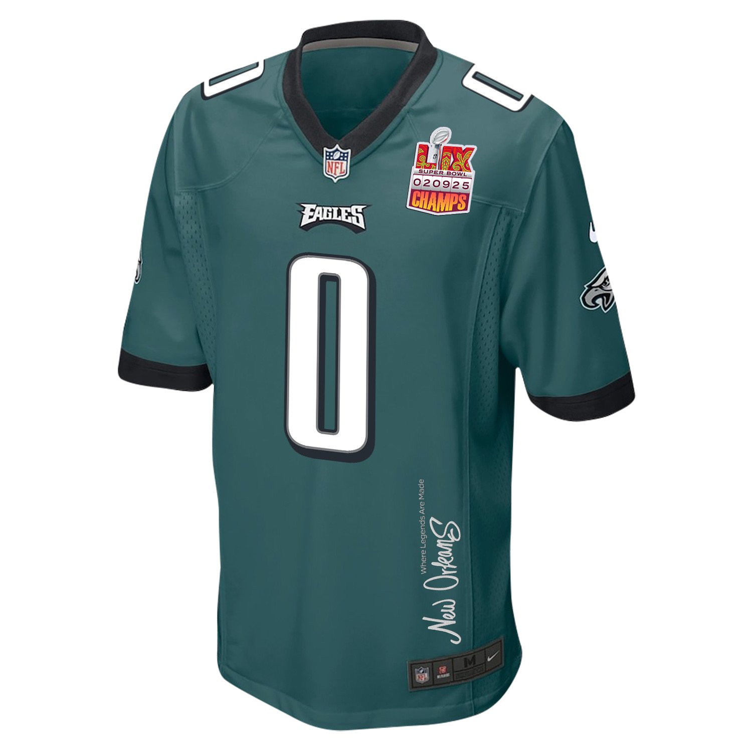 Bryce Huff 0 Philadelphia Eagles Super Bowl LIX Champions Patch 'New Orleans - Where Legends Are Made' EMBROIDERED Game Men Jersey - Midnight Green JS4958 nicesnker - Image 3