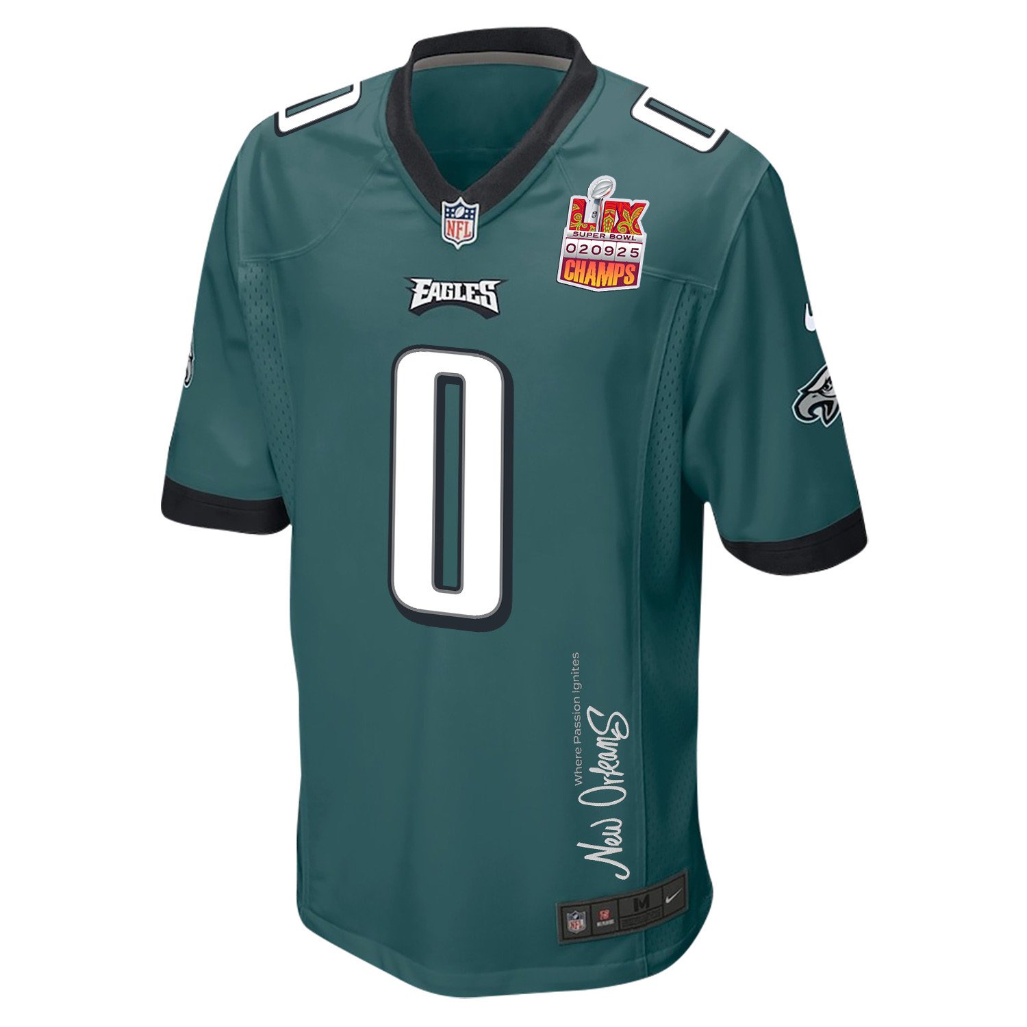 Bryce Huff 0 Philadelphia Eagles Super Bowl LIX Champions Patch 'New Orleans - Where Passion Ignites' EMBROIDERED Game Men Jersey - Midnight Green JS3494 nicesnker - Image 3