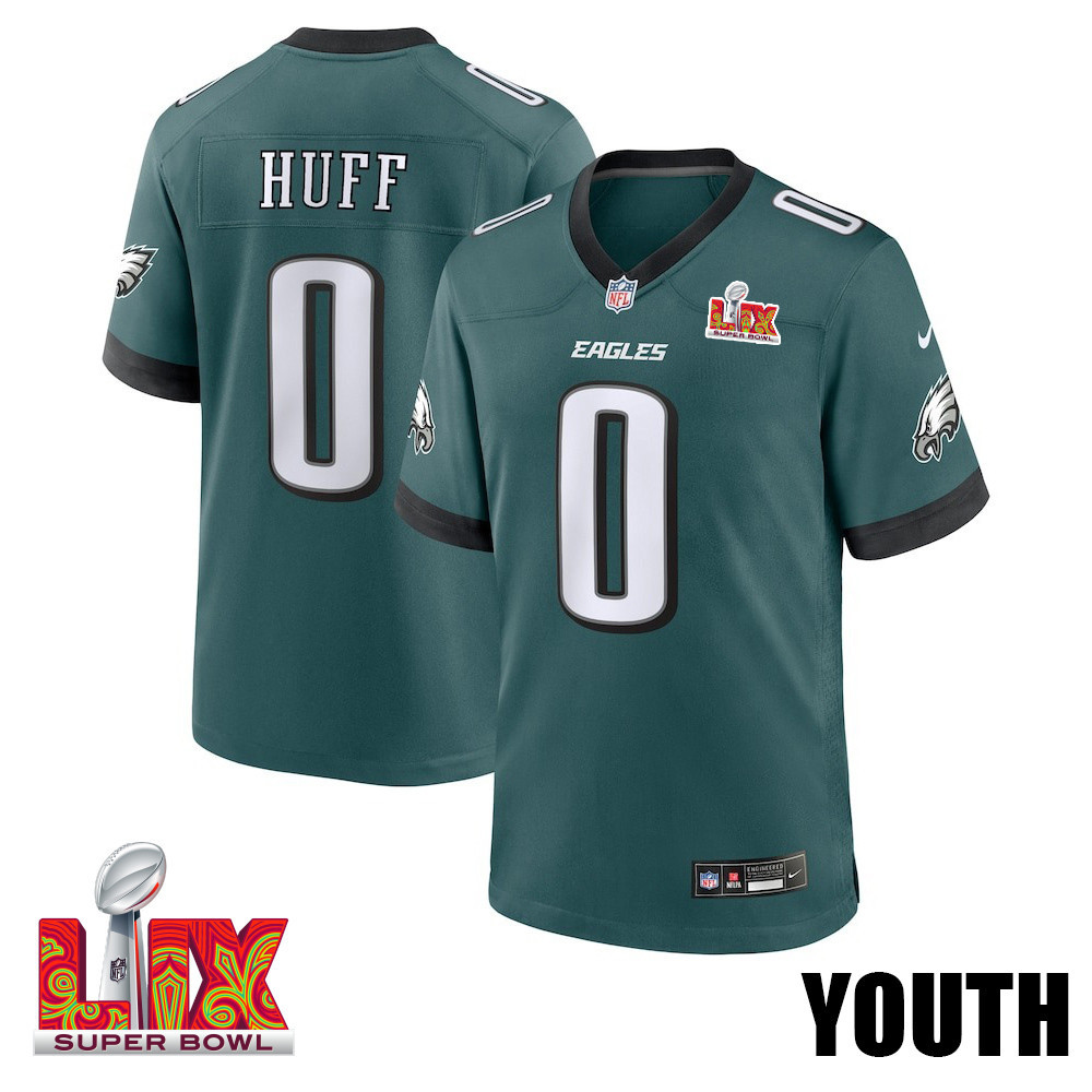 Bryce Huff #0 Philadelphia Eagles Super Bowl LIX YOUTH Jersey - Midnight Green JS7148 nicesnker